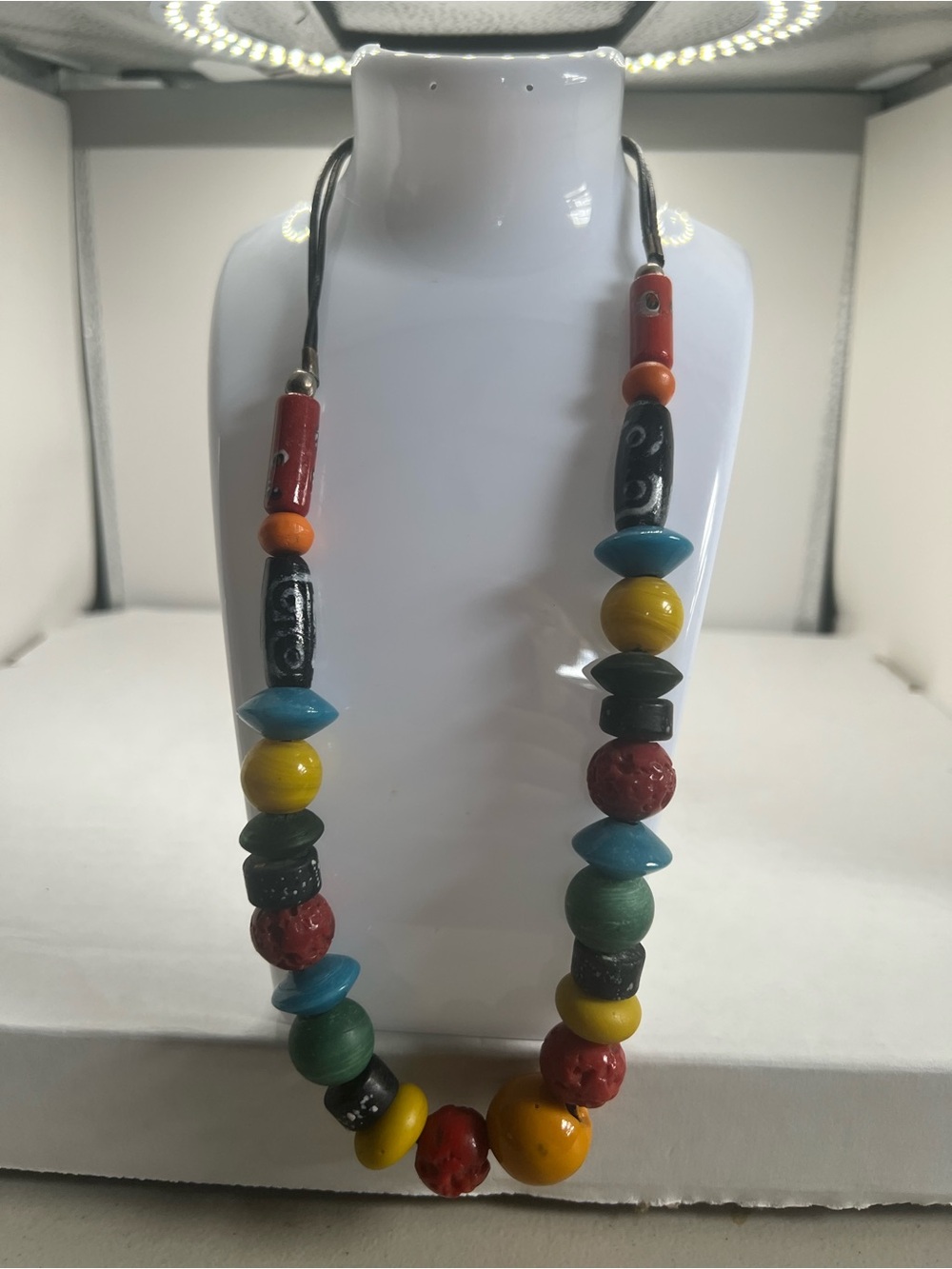 Boho Multi-Color Bead Necklace - Vibrant Red, Yellow, Blue, Green